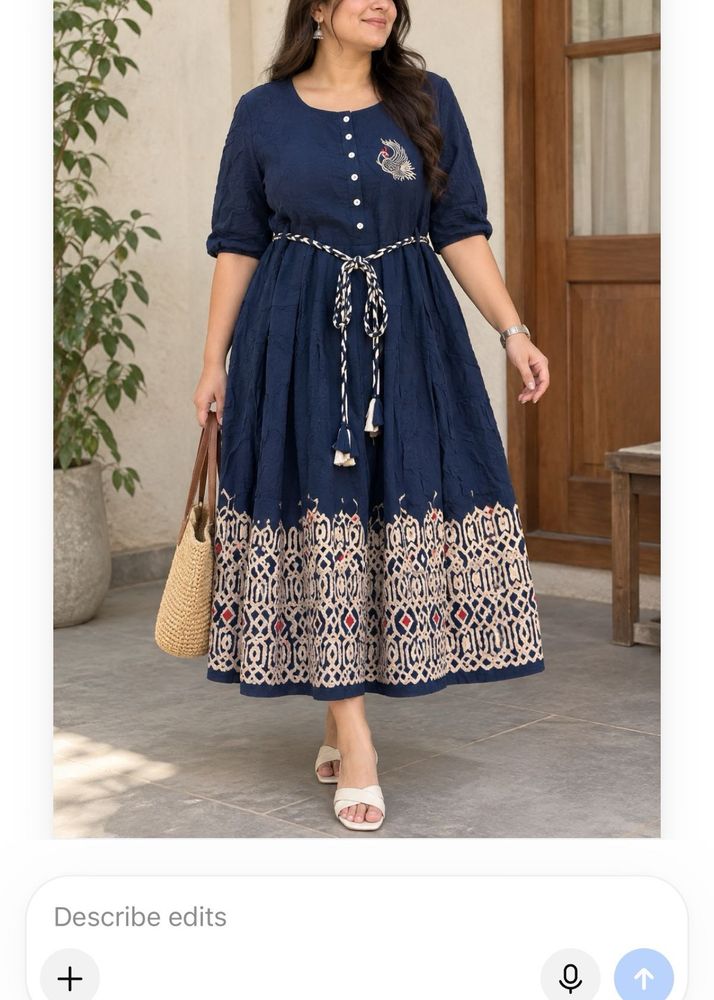 Navy Blue Embroidered Midi Dress xxl