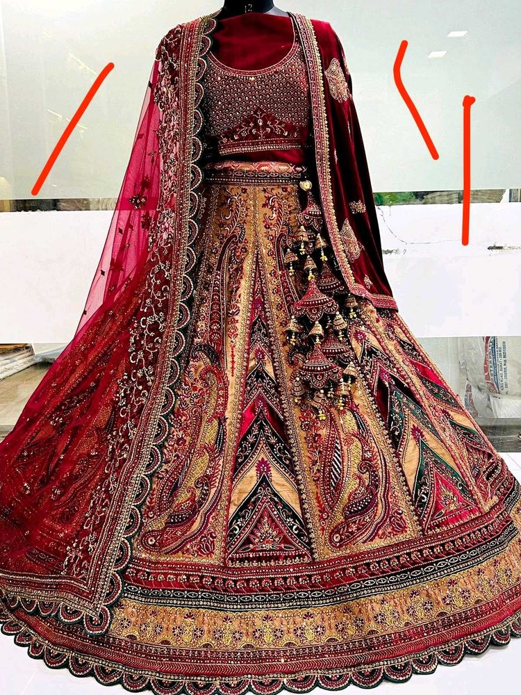bridal heavy lehenga with full ghera