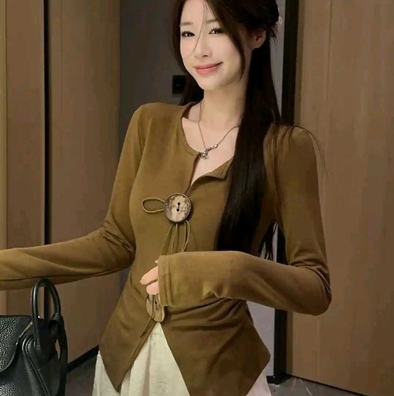 Chic Brown Button-Up Long Sleeve Top