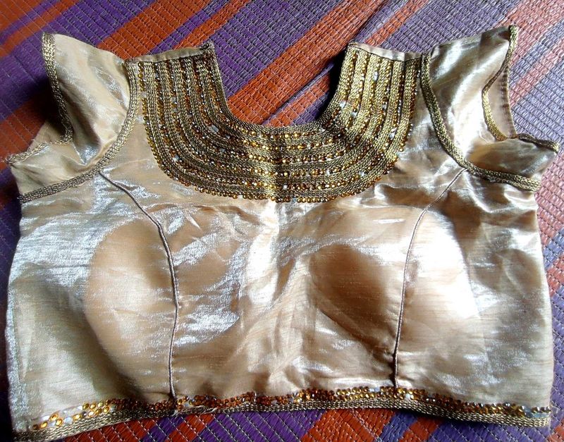 Elegant Gold + cream colour Embroidered Blouse