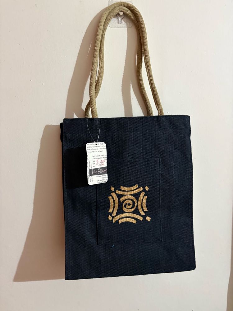Stylish Black Tote Bag with Gold Print