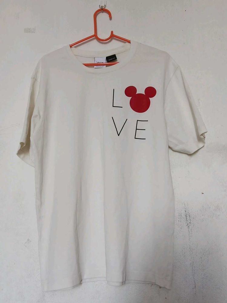 Zara Mickey Mouse "LOVE" Graphic T-Shirt