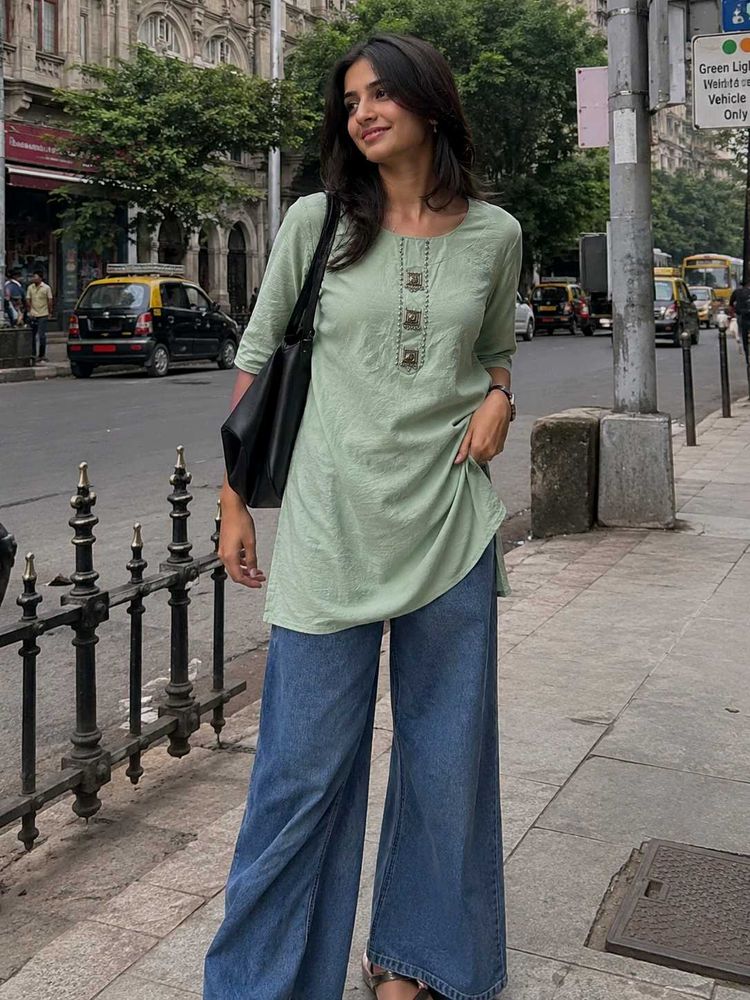 Pinterest Girl Sage Green Ethnic Kurti