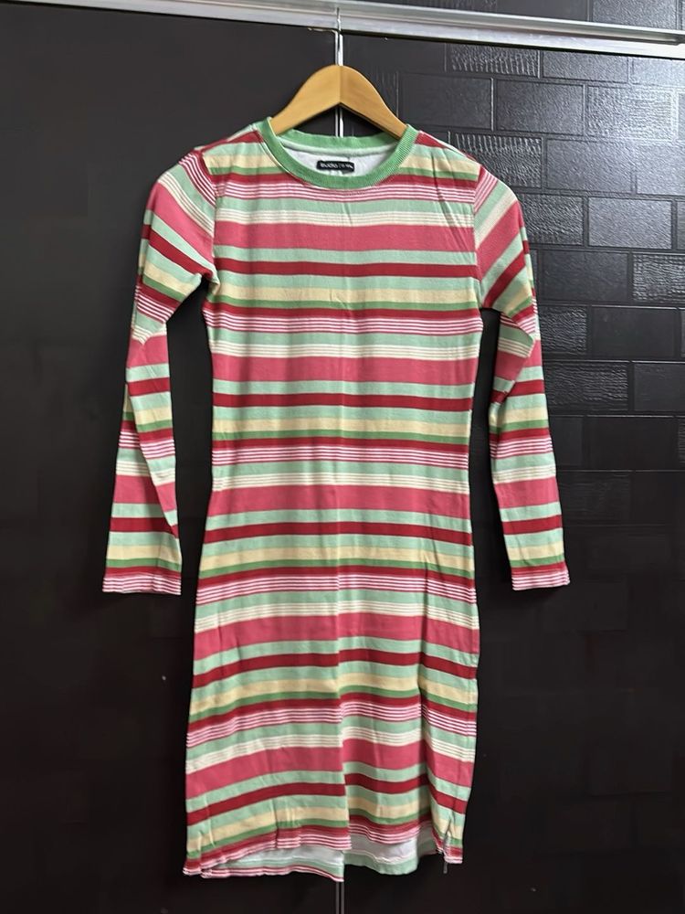Striped Long Sleeve Knitted Dress