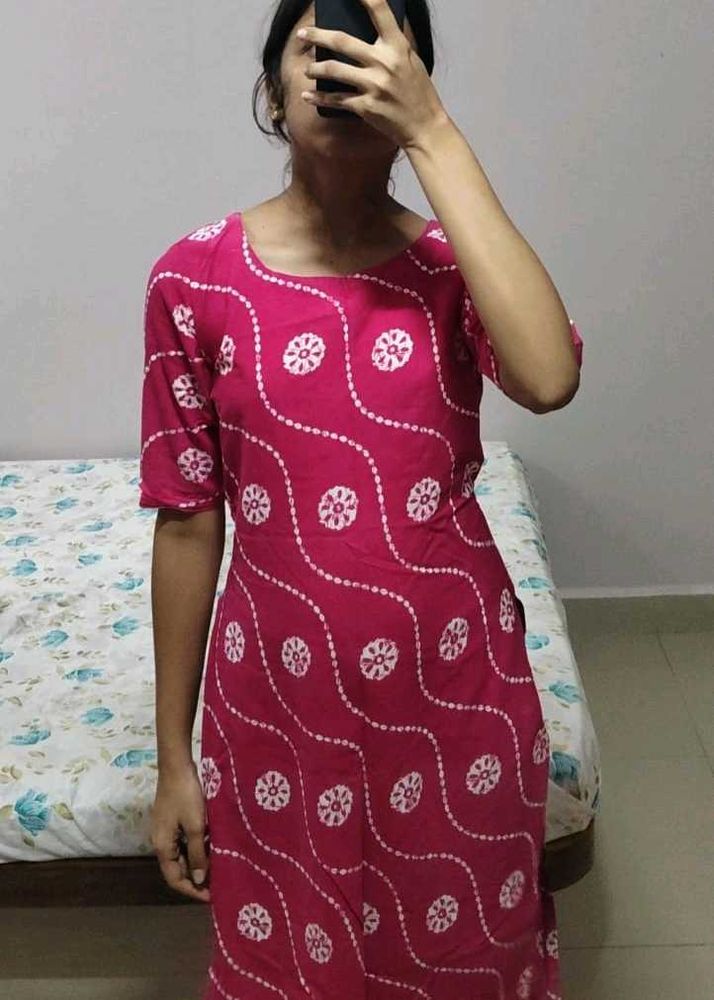 Vibrant Pink Kurta with White Print