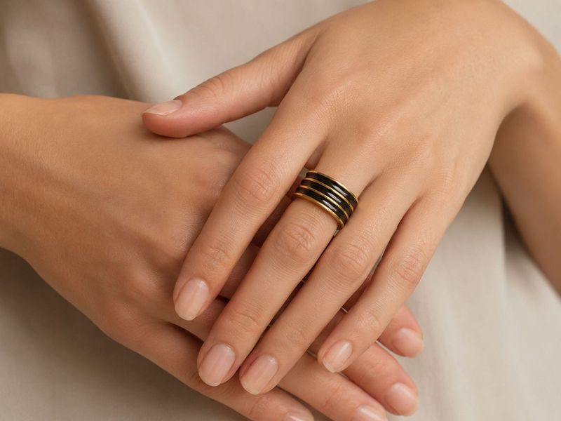 Unisex Gold &amp; Black Tone Band Ring