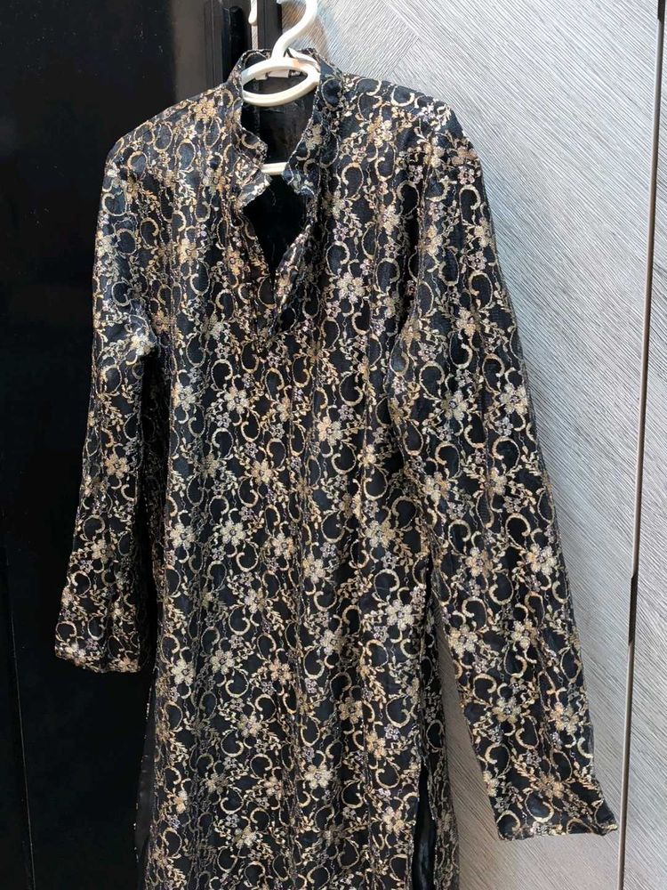 Men's Black Brocade Kurta