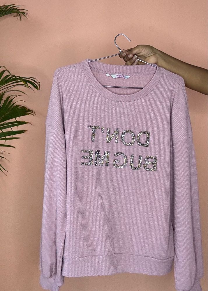 Sparkly Slogan Ribbed Top