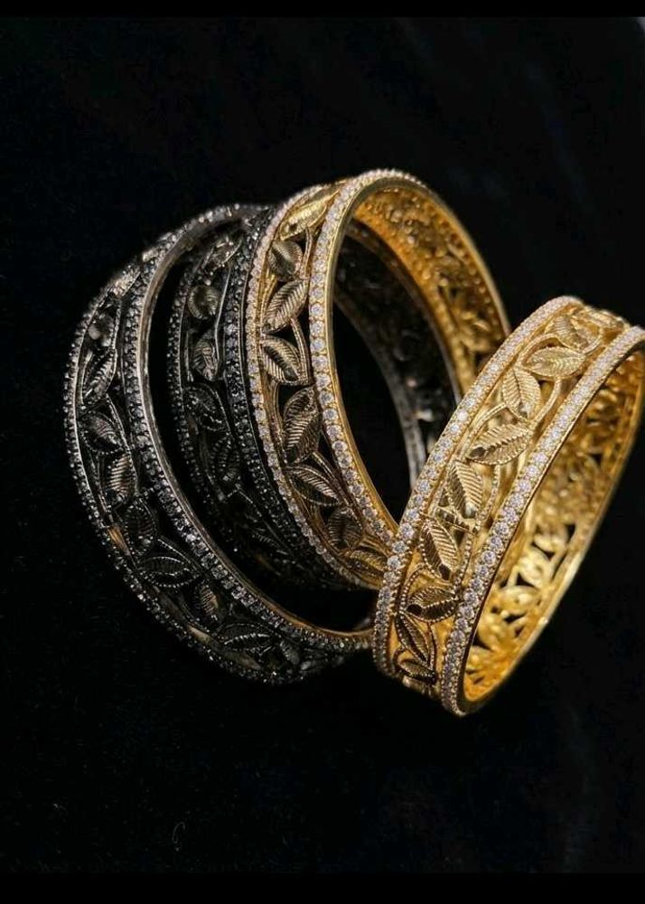 Elegant Gold Leaf Bangles with Diamonds