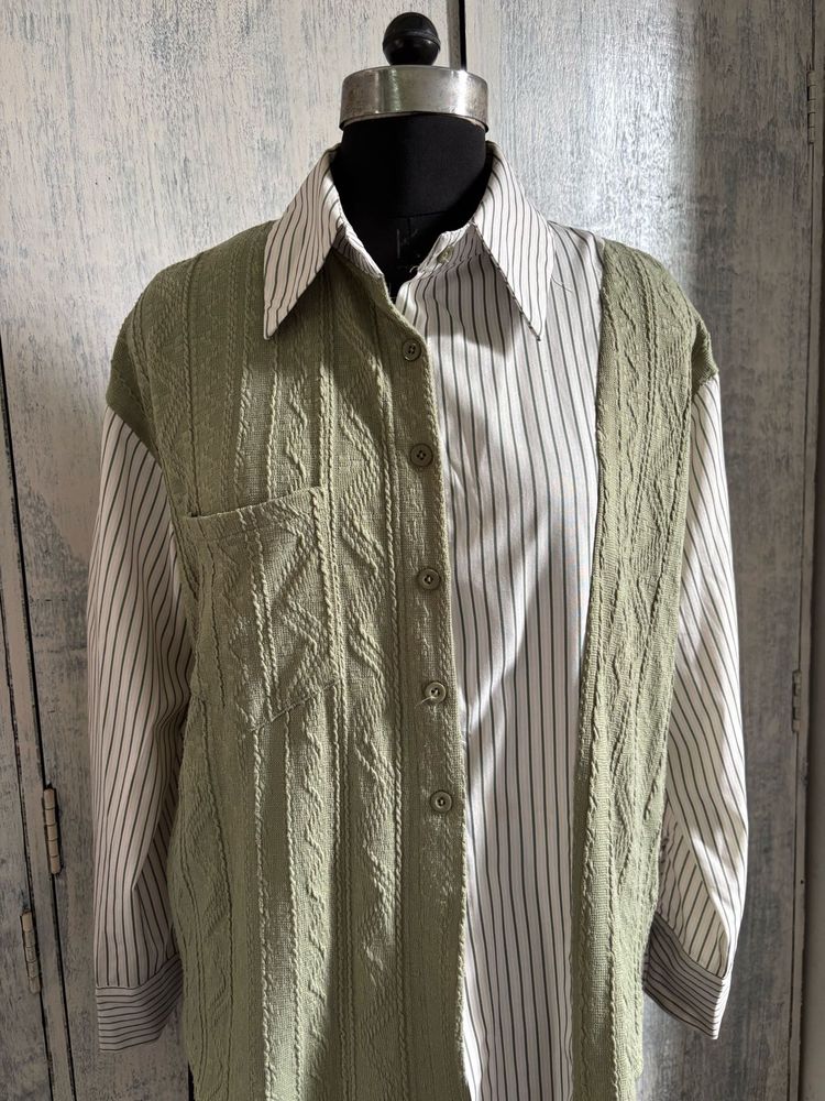 Striped Shirt with Textured Vest Overlay