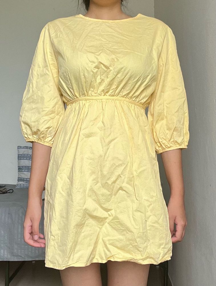 Yellow Puff Sleeve Mini Dress