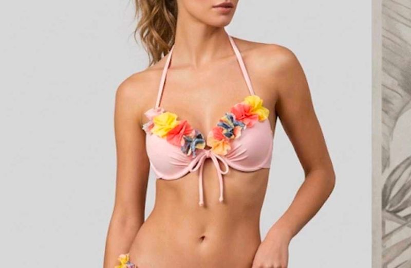 Pink Ruffled Bikini Top