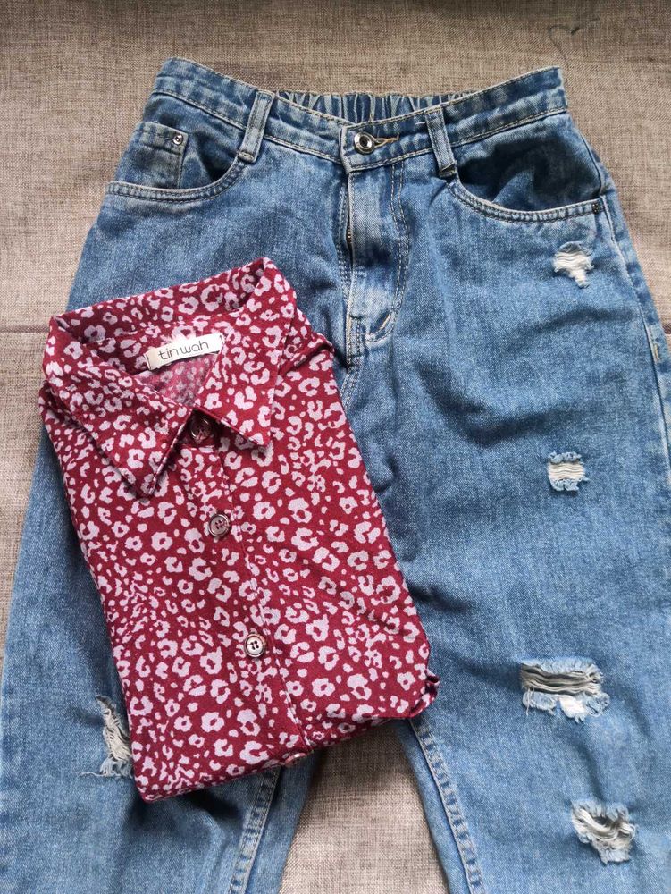 wome's shirt with denim combo