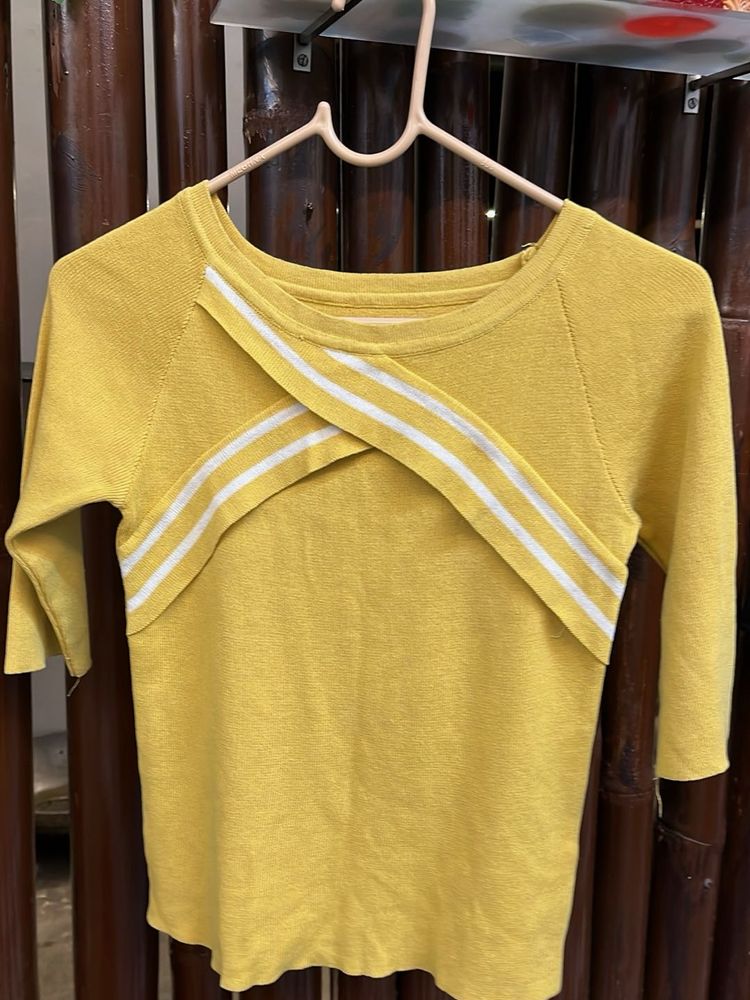 Yellow Striped Knit Top