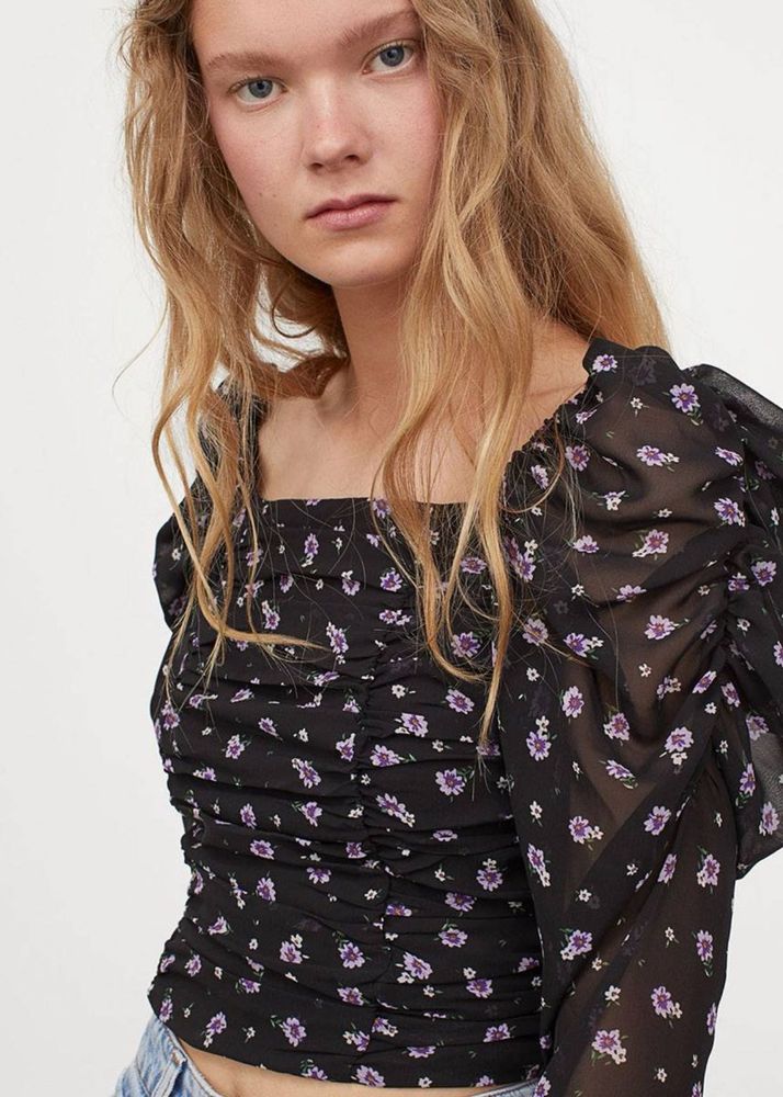 H&amp;M Floral Sheer Top