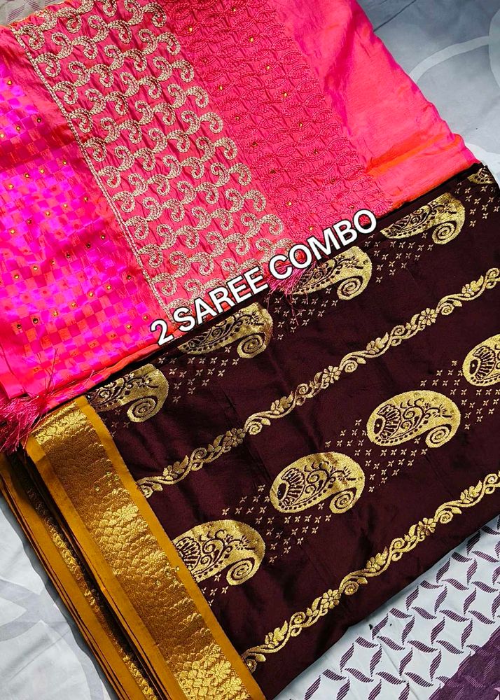 Combo of 2 Festive Sarees (Pink Designer &amp; Wine Go