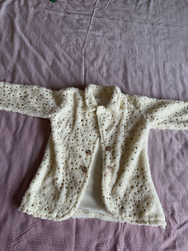 Sparkling Star Print Faux Fur Jacket