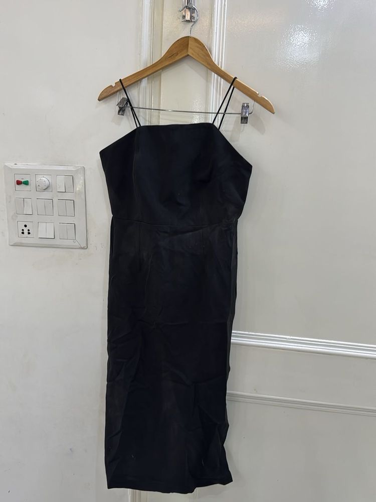Sleek Black Midi Slip Dress