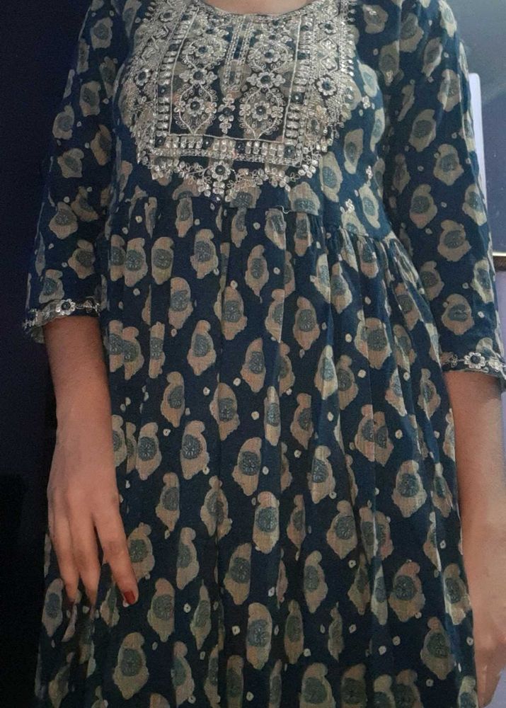 Elegant Navy Blue Printed Kurta