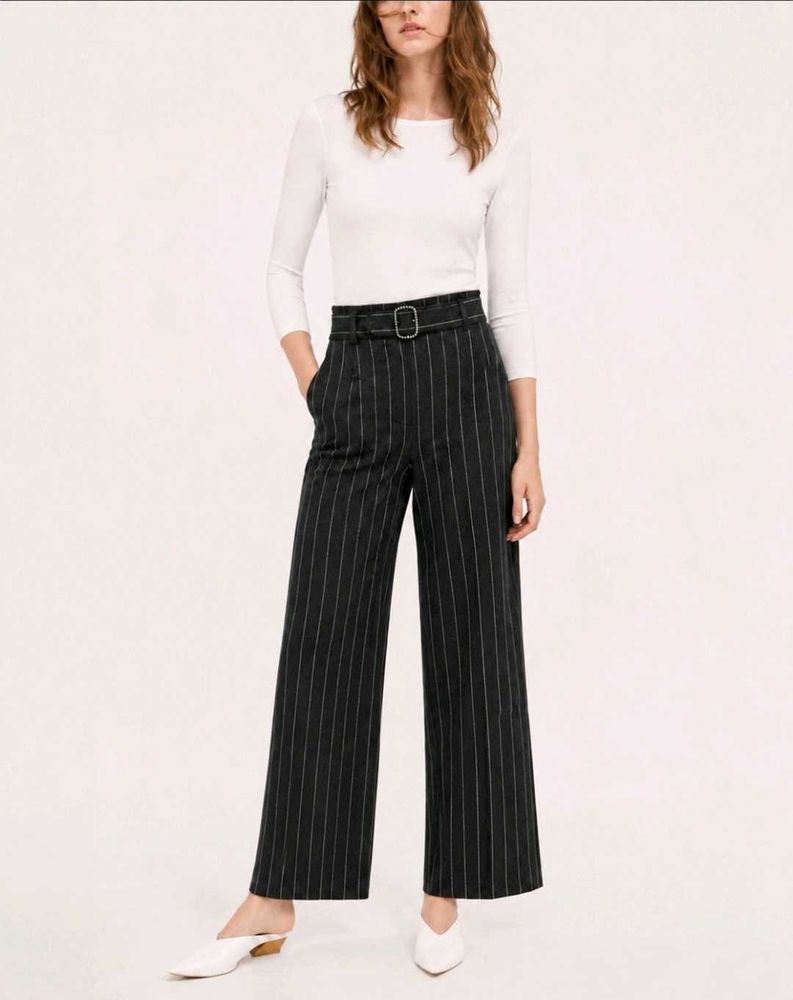 00176 Striped Pants with Buckle Detail