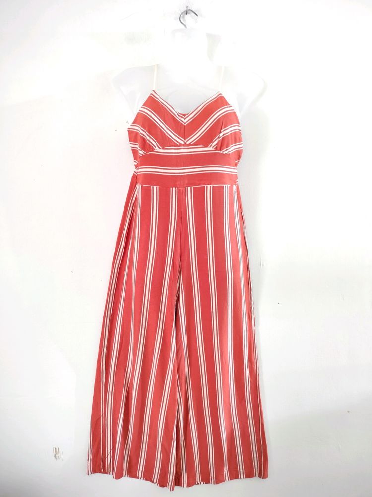 Rust (🧱Brick)Brown And White  Striped Jumpsuit