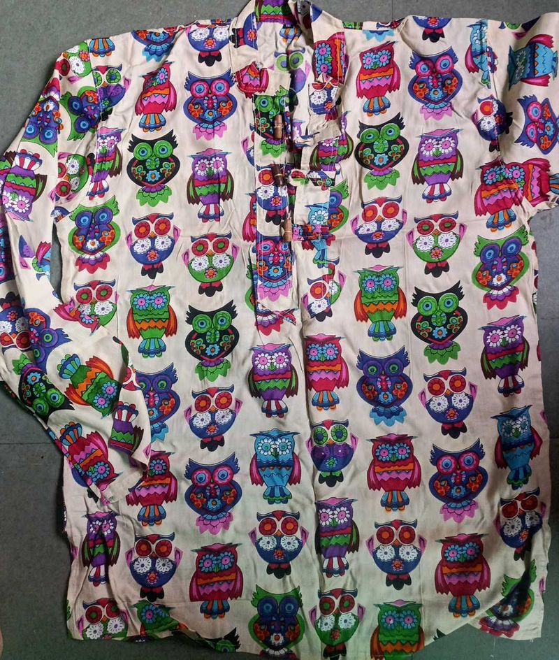 mens Vibrant Owl Print Kurta
