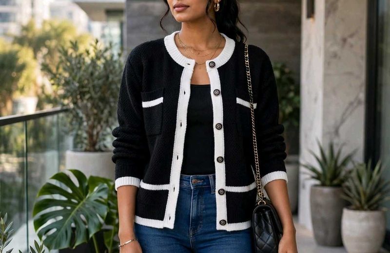 Chic Black &amp; White Knit Cardigan