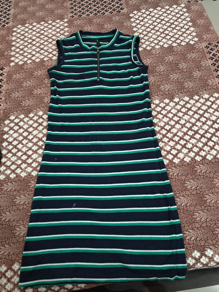 Striped Sleeveless Zip-Up Dress