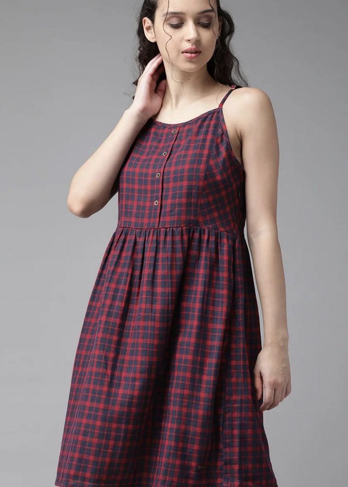 Red Plaid Spaghetti Strap Dress