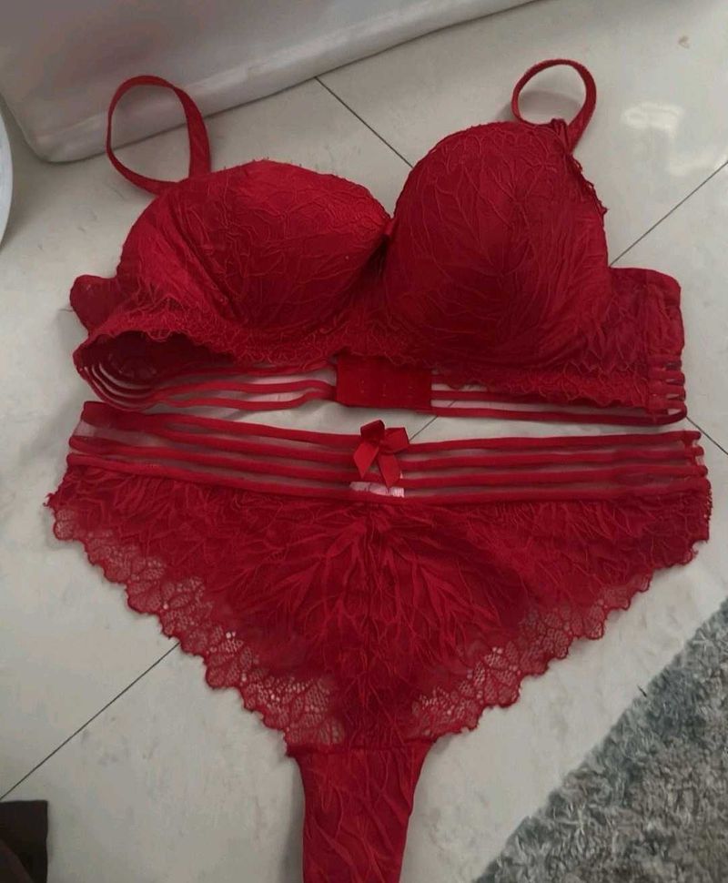 Stunning Red Lace Bra and Panty Set