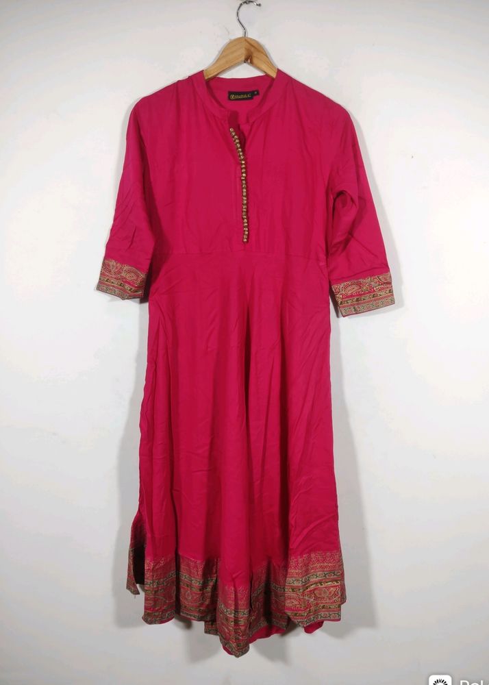 Khushal K Pink Printed V Neck Kurta (Women)
