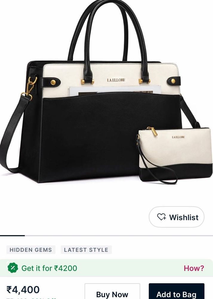 Stylish Black &amp; White Laptop Bag with Pouch