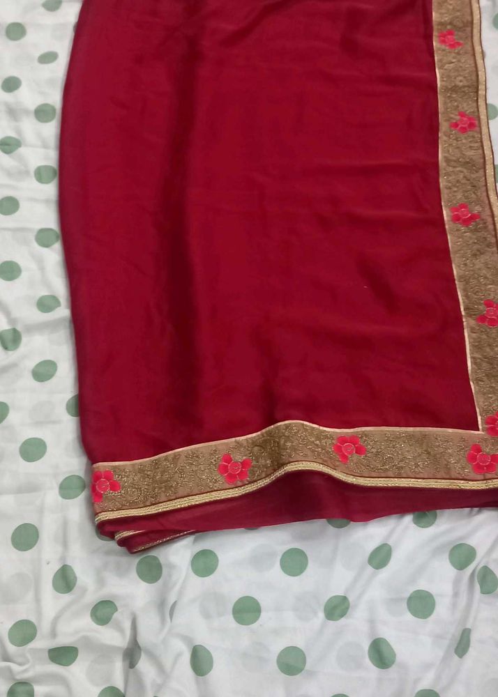 Elegant Red Saree with Gold Border