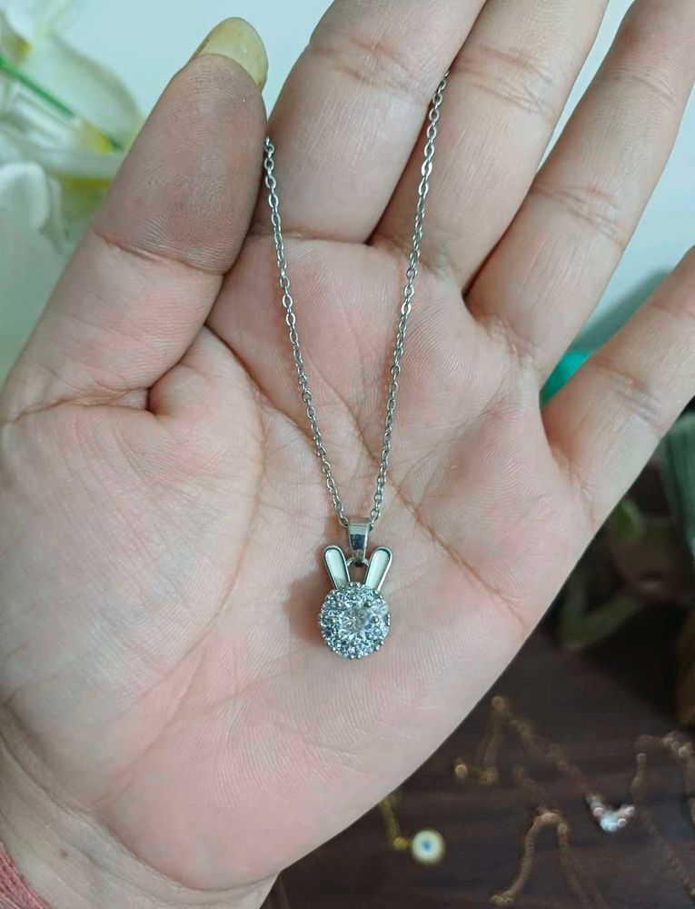 Anti tarnish Cute Silver Bunny Pendant Necklace