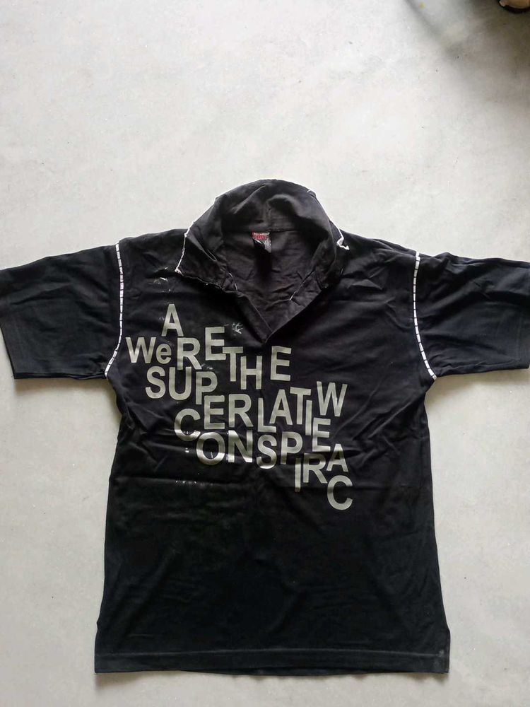 Men's Black Graphic Print Polo T-Shirt