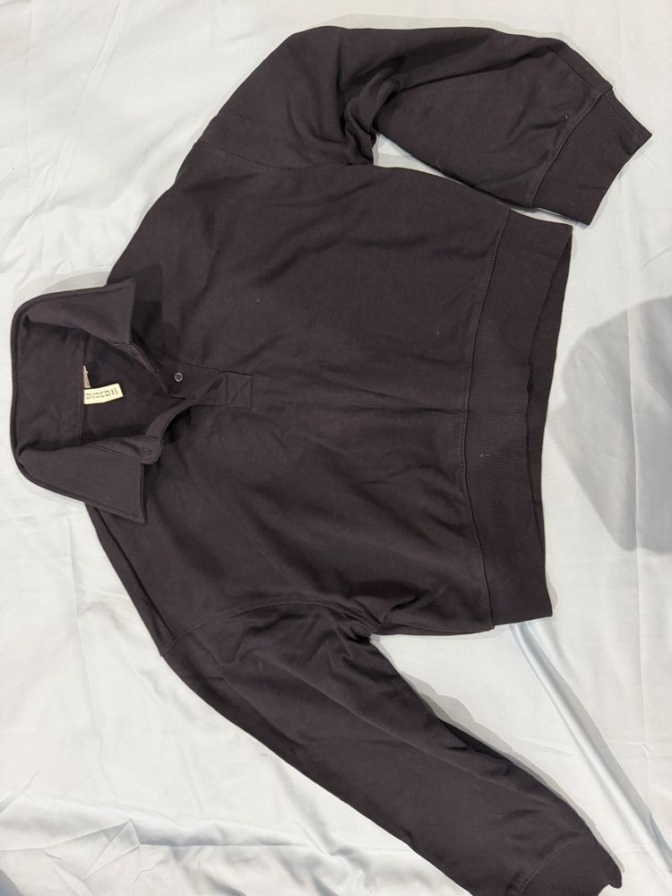 Cozy Dark Brown Collared Sweatshirt