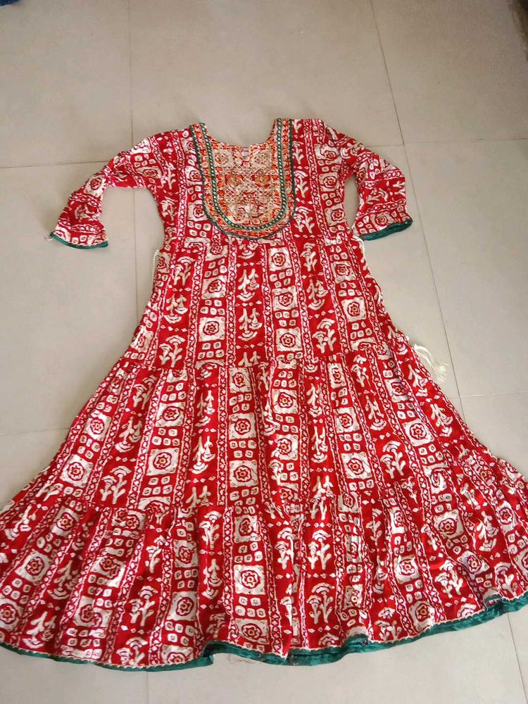 Red Printed Ethnic Gown