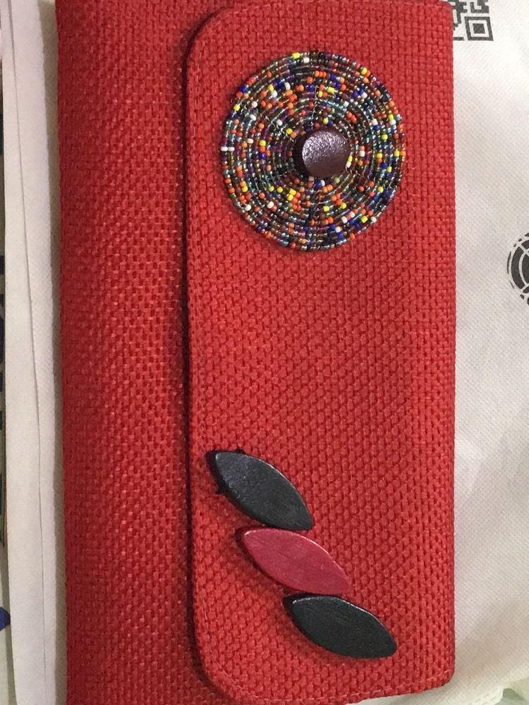 Vibrant Red Beaded Clutch Bag
