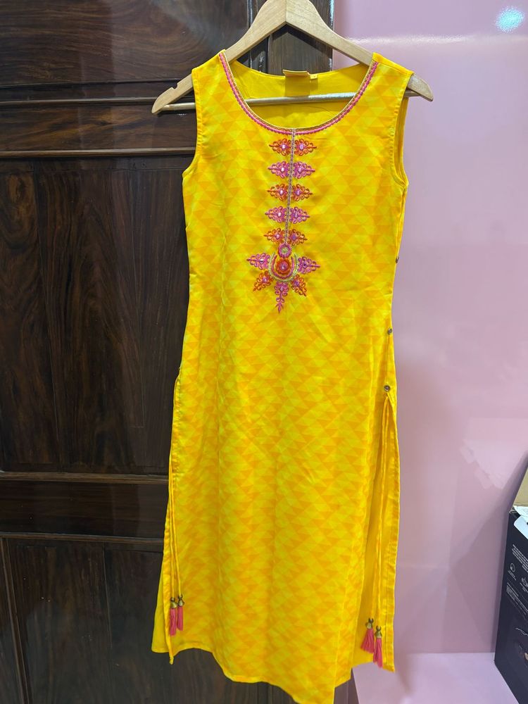 Yellow Embroidered Kurti