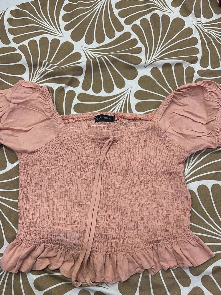 Smocked Puff Sleeve Crop Top