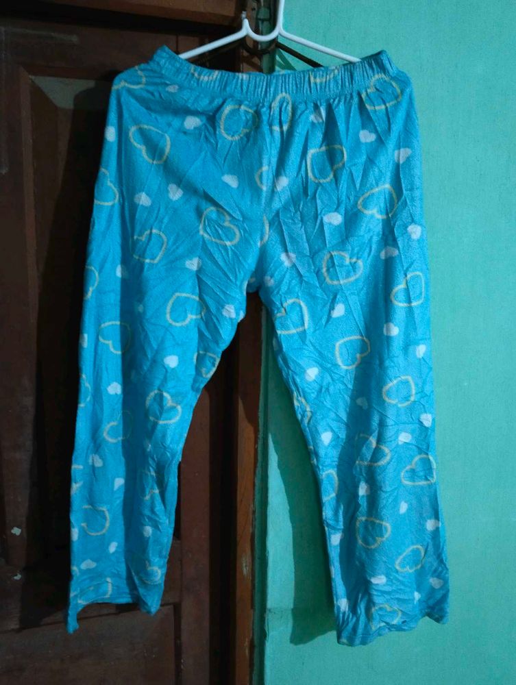 length 34half,Blue Heart Print Pyjama Bottoms