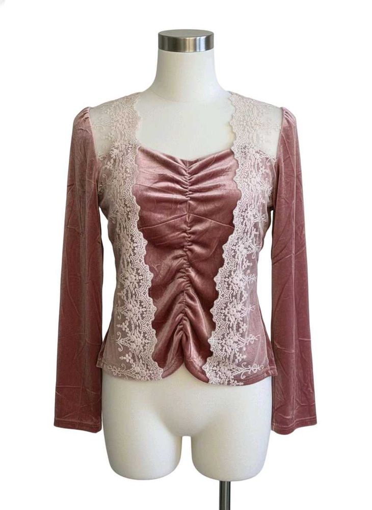 Dusty Rose Velvet &amp; Lace Long Sleeve Top