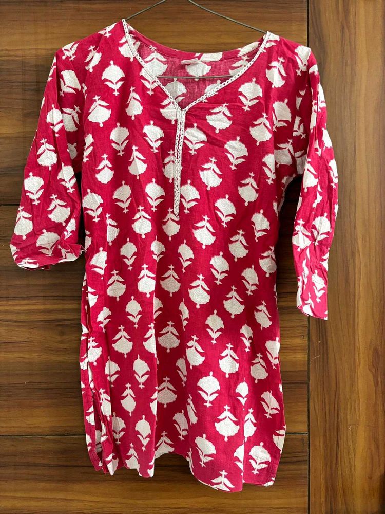 Vibrant Pink Block Print Kurta