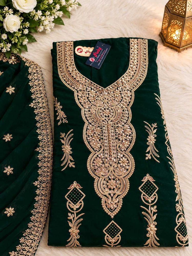 Embroidered Emerald Green Kurta Set with silk salw
