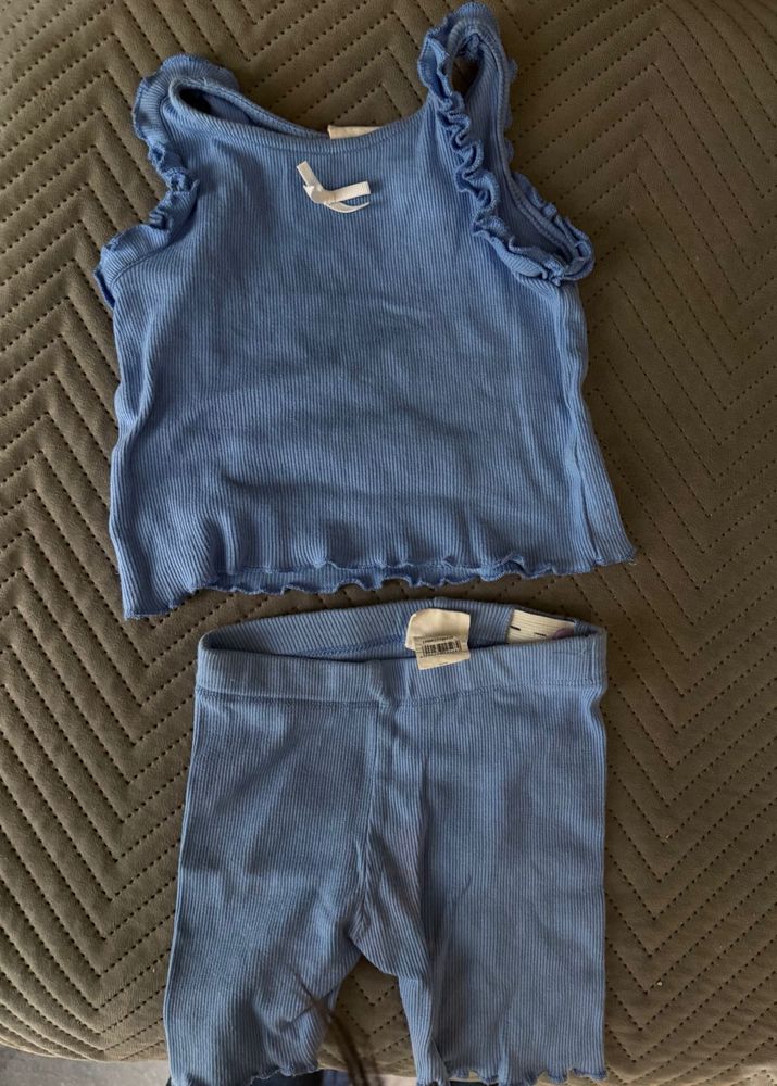 Blue Ribbed Tank Top &amp; Shorts Set