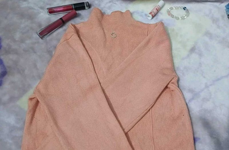 Peach Knit Turtleneck Sweater