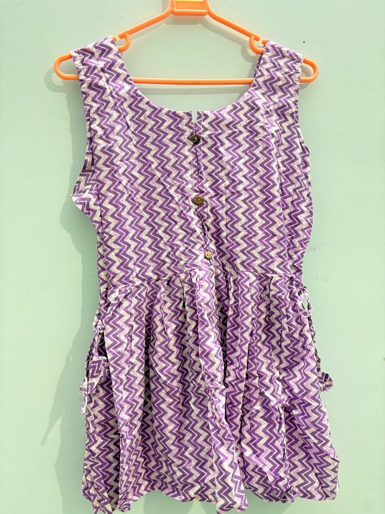 Purple Chevron Print Sleeveless Dress