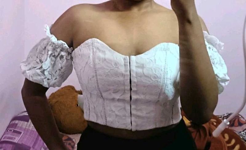 Puff Sleeve Lacey Corset Top(Imported)