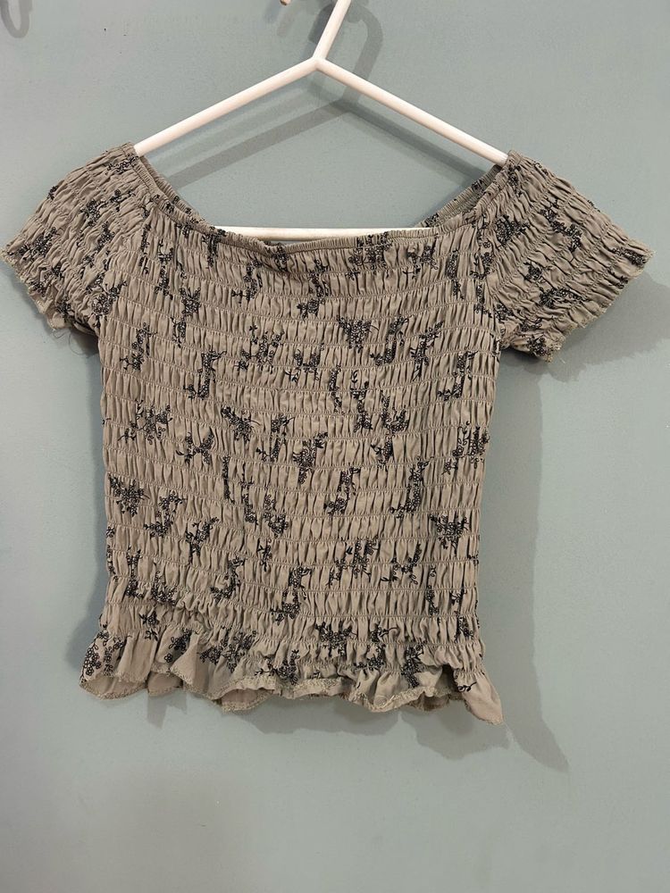 ‘Barely used’ Smocked Floral Off-Shoulder Top