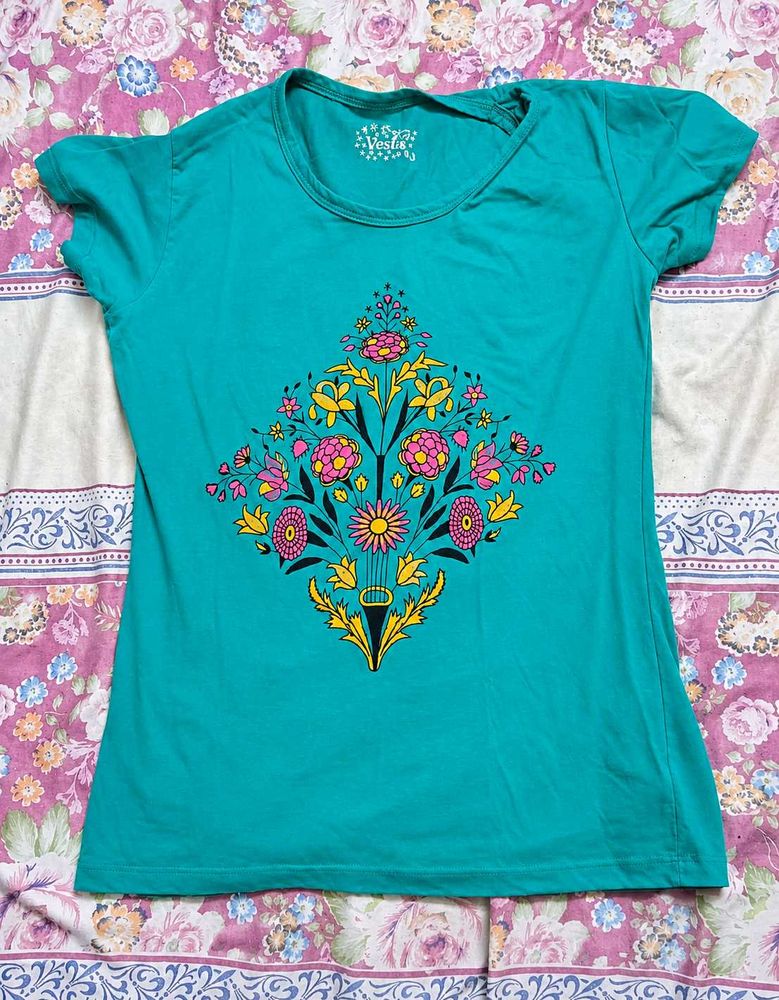 Teal Floral Print Tee